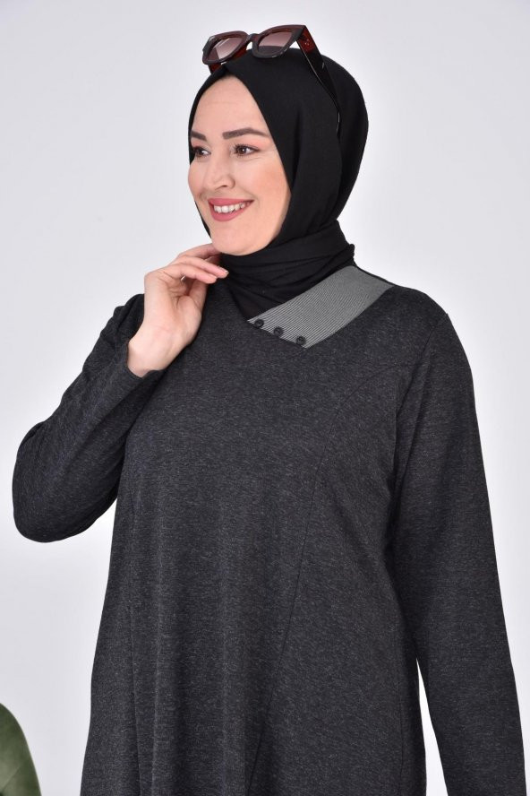 Kadin Buyuk Beden Ay Yaka Anne Elbise Uzun Tesettur - 4
