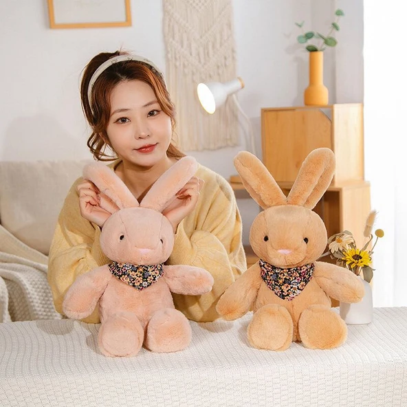 Çiçek Desenli Peluş Oyuncak Tavşan - Gri - 25cm - 7