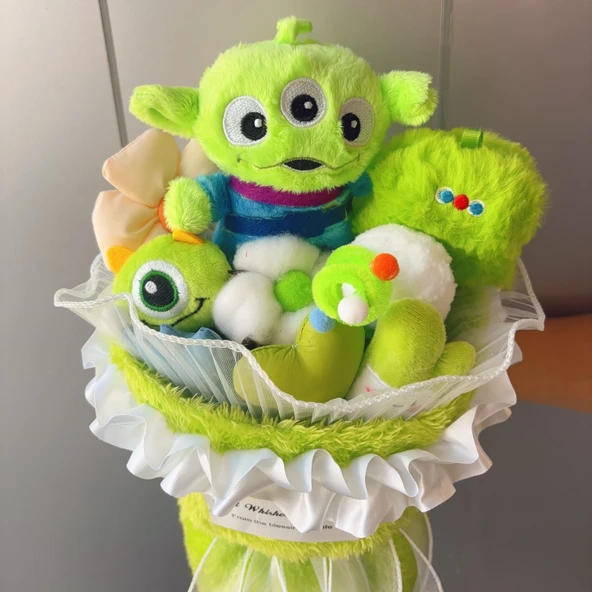 Peluş Uzaylı Buketi - Küçük Boy Chanel Tarzı - 32x20cm - 9