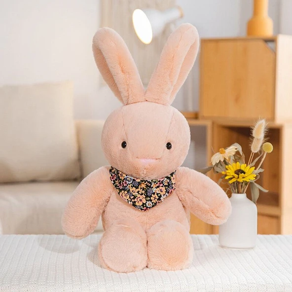 Çiçek Desenli Peluş Oyuncak Tavşan - Gri - 25cm - 4