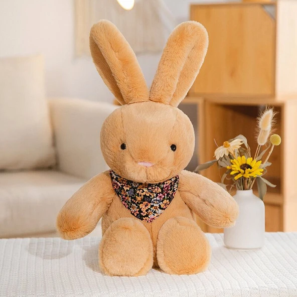 Çiçek Desenli Peluş Oyuncak Tavşan - Gri - 25cm - 5