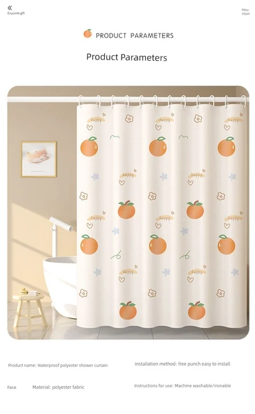 Su Geçirmez Küf Önleyici Banyo Duş Perdesi - 180x180cm - Turuncu - 12