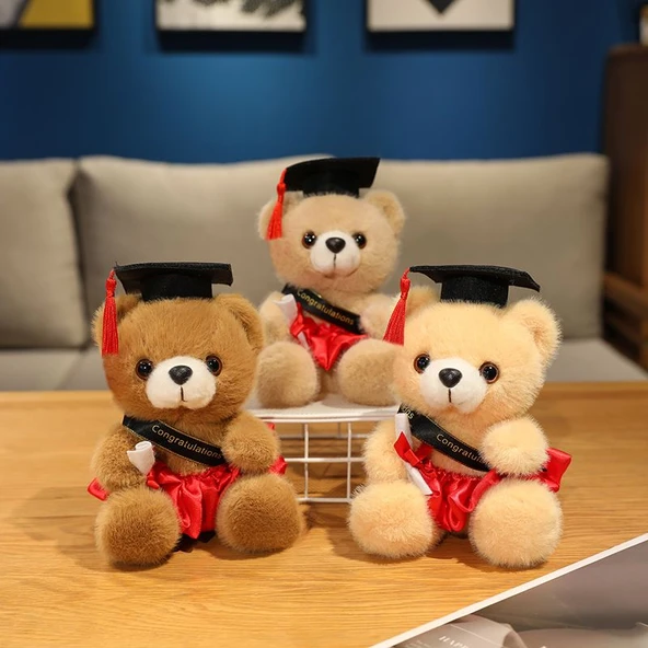 Oyuncak Peluş Ayıcık - Deve Tüyü Ayı Lacivert Elbise 18cm - 3