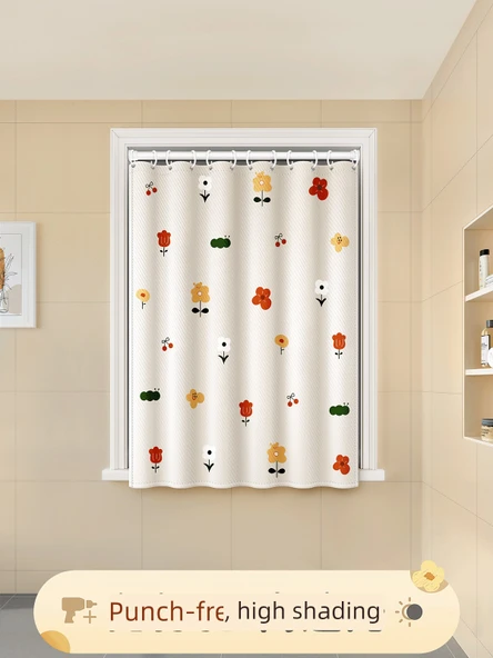 Tuvalet Gölgeleme Perdesi - Renkli Çiçekli - Tek Perde - 80x180cm - 2