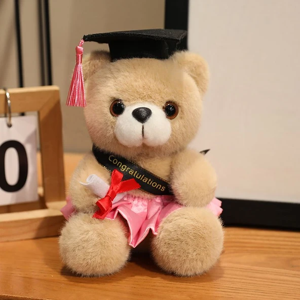 Oyuncak Peluş Ayıcık - Deve Tüyü Ayı Pembe Elbise 18cm