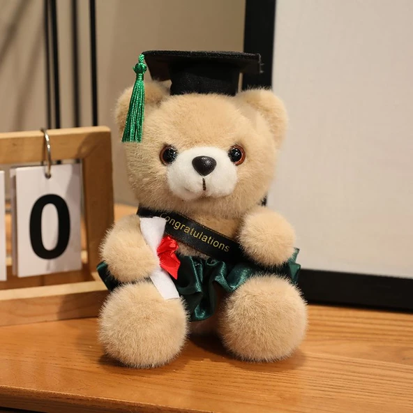 Oyuncak Peluş Ayıcık - Deve Tüyü Ayı Yeşil Elbise 18cm