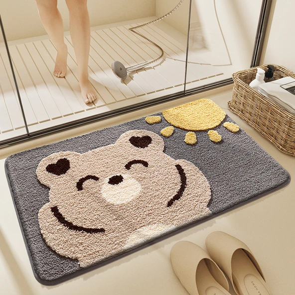 Hızlı Kuruyan Kaymaz Banyo Paspası - 40x60 cm - Güneş Ayısı