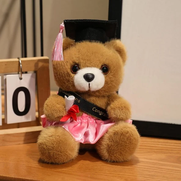 Oyuncak Peluş Ayıcık - Deve Tüyü Ayı Pembe Elbise 18cm - 9