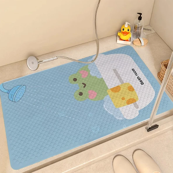 Çocuk Kaymaz Desenli Banyo Halısı - 50x80cm Banyoda Kurbağa