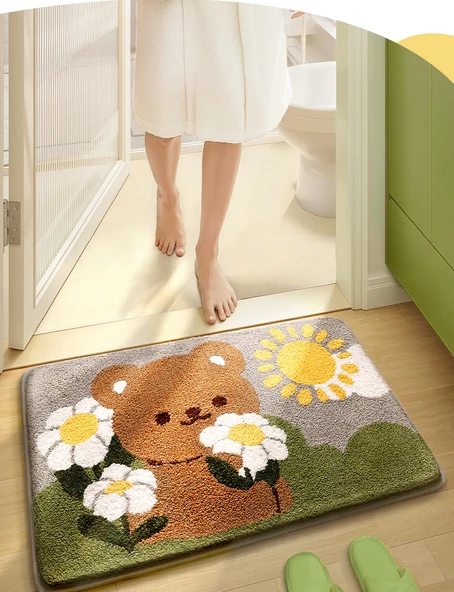 Hızlı Kuruyan Kaymaz Banyo Paspası - 50x80 cm - Yumuşak Beyaz Tavşan - 10