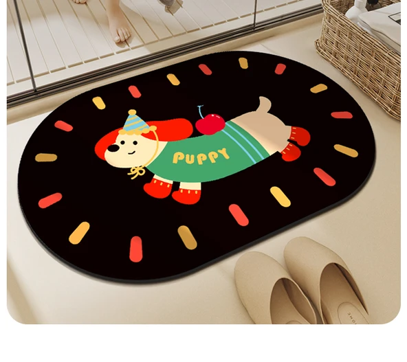 Çizgi Film Köpek Desenli Emici Banyo Paspası 45x75cm - Krem Köpek - 7