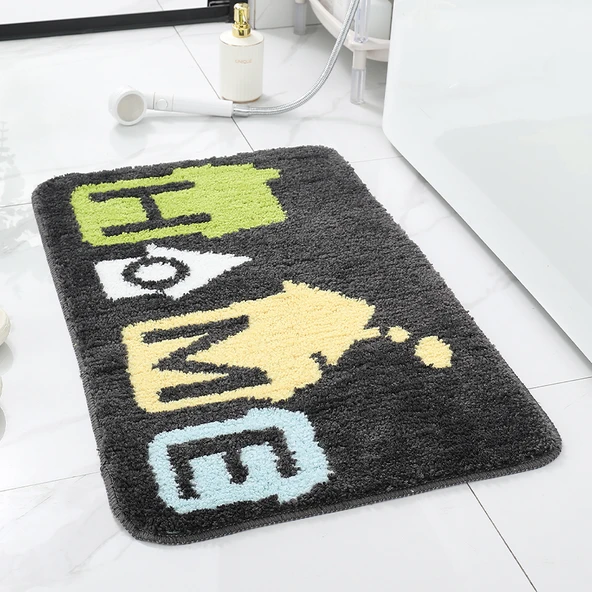 2'li Kaymaz Banyo Paspası Seti - 38x58 ve 48x78 cm - HOME Desenli