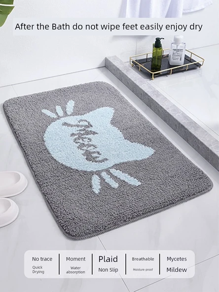 2'li Emici Banyo Paspası Seti - 38x58 + 48x78 cm - HOME Desenli - 3