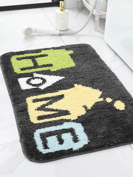 2'li Emici Banyo Paspası Seti - 38x58 + 48x78 cm - HOME Desenli - 2