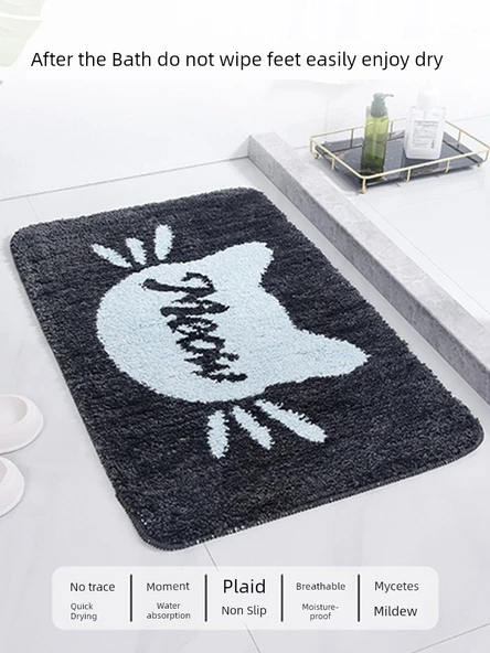 2'li Kaymaz Banyo Paspası Seti - 38x58 ve 48x78 cm - HOME Desenli - 3
