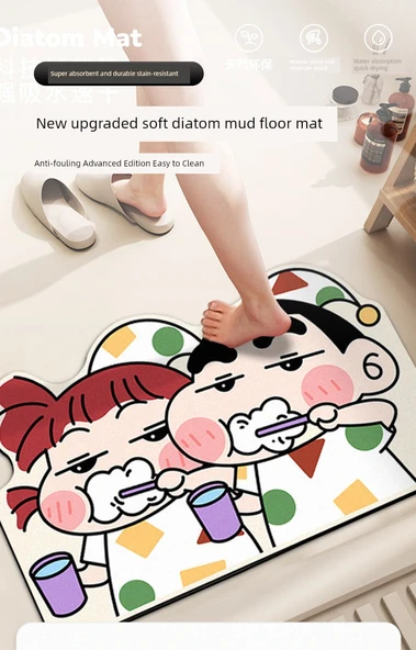 Şirin Crayon Xiaoxin Banyo Paspası 40x60cm - Kaymaz - Diş Fırçalayan Xiao Xin-B - 7