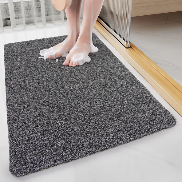 Kaymaz Banyo Duş Paspası - Su Geçirmez - 60x90cm - Gri Siyah