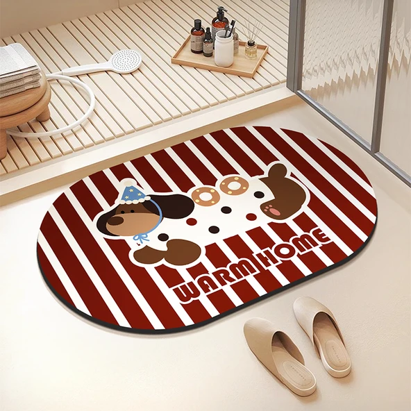Çizgi Film Köpek Desenli Emici Banyo Paspası 45x75cm - Köpek Kurabiyeleri