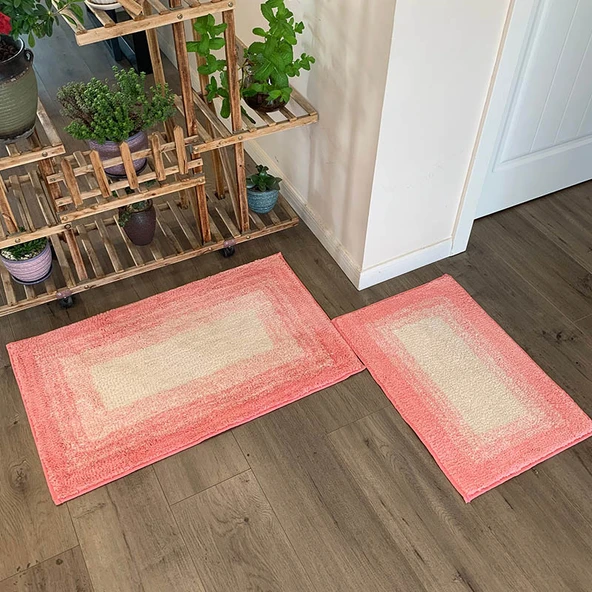 Geometrik Desenli Emici Giriş Kapısı Paspası - 50x80 cm Pembe Gradyan Dikdörtgen