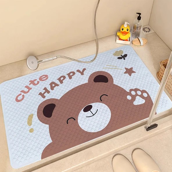 Çocuk Kaymaz Desenli Banyo Halısı - 50x80cm Merhaba Ayı
