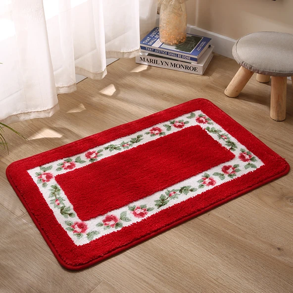 Pastoral Dikdörtgen Kırmızı Banyo Halısı - 40x60 cm