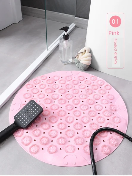 Yuvarlak Kaymaz PVC Banyo Paspası - 53x53cm - Pembe - 2