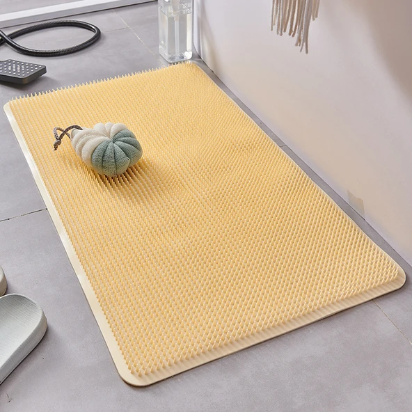 Kaymaz PVC Duş Matı - 34x67cm - Masaj Özellikli - Bej