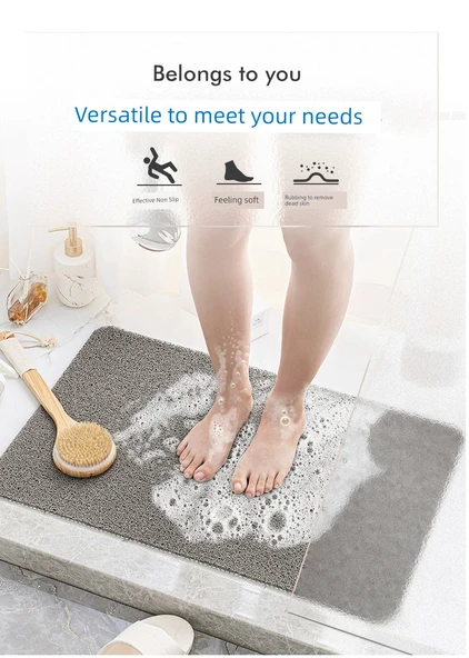Kaymaz Banyo Duş Paspası - Su Geçirmez - 60x90cm - Gri Siyah - 8