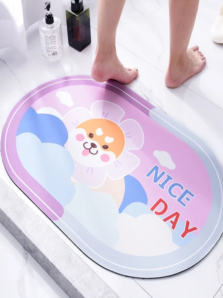 Diyatomit Banyo Paspası - 60x90 cm - Oval - Siyah Beyaz Kafes Desenli - 2