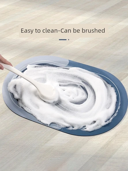 Su Emici Hızlı Kuruyan Diatomit Banyo Paspası - 60x40cm Kare Mermer Mavi - 4