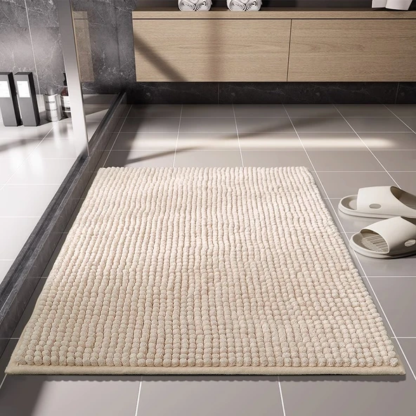 Şönil Yer Paspası 40x60 - Emici, Kaymaz, Makinede Yıkanabilir - Düz Kum Beji