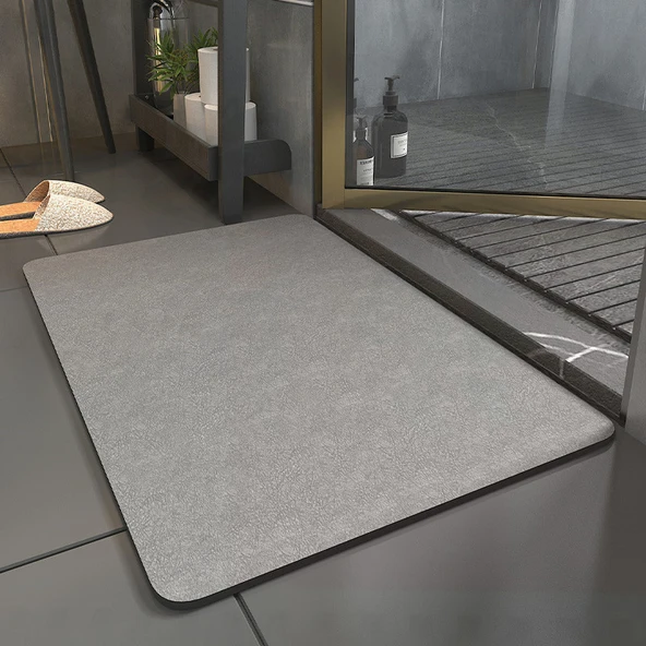 Diyatomit Banyo Paspası - 60x90 cm - Doğal Gri