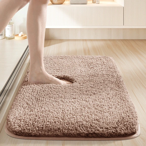 Kaymaz Hızlı Kuruyan Banyo Paspası - 60x90cm - Koyu Bej