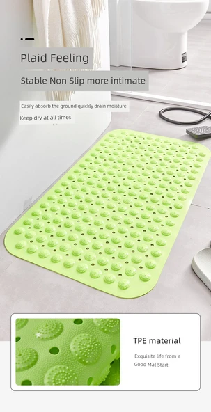 Kaymaz PVC Banyo Paspası - 36cm x 70cm - Yeşil - Masajlı - 10