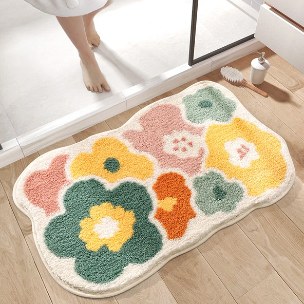 Emici Banyo Paspası - 40x60 cm - Çiçek Dili Renkli