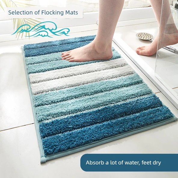 Kaymaz Emici Banyo Paspası Seti - 45x65+45x120cm Piyano Tuşları Yeşil