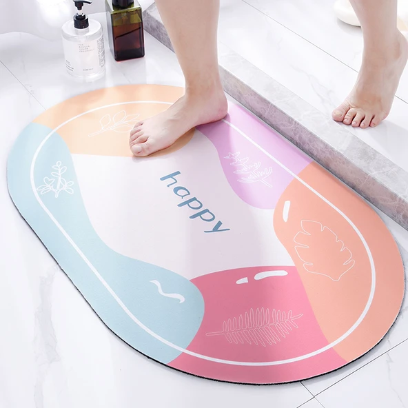 Diyatomit Banyo Paspası - 50x80 + 60x90 cm - Oval - Yağmur Çiçeği Taşı Kombinasyon