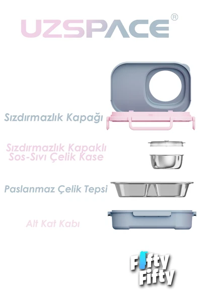 Uzspace 600 ML Çorba Kaseli-Çelik Kaşık Çatallı Paslanmaz Çelik Bento Lunch Box Yeni Nesil Sefer Tası-FFLBOX8021600 - 11
