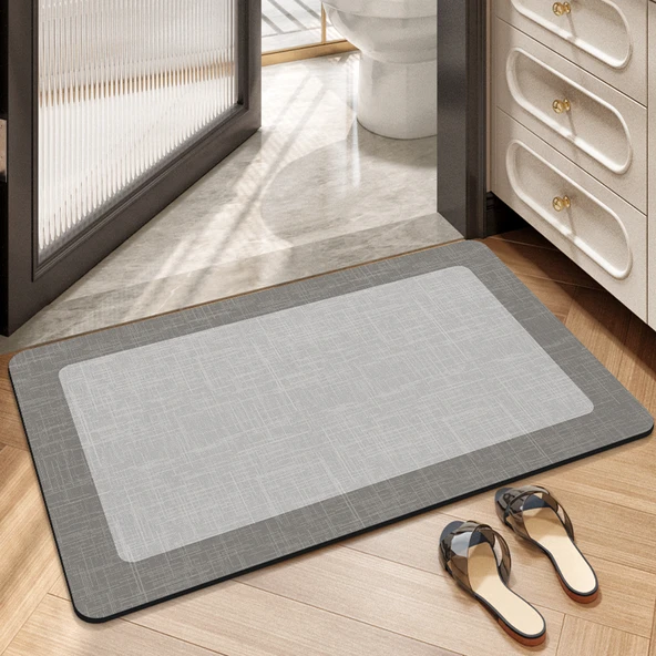 Diyatomlu Banyo Paspası 40x60cm - Sakin Ay Rüyası Koyu Gri