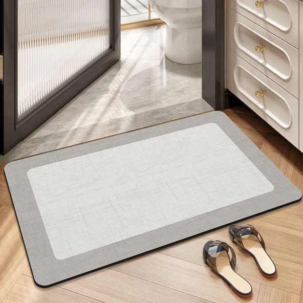 Diyatomlu Banyo Paspası 40x60cm - Sakin Ay Rüyası Parlak Gri
