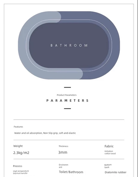 Su Emici Hızlı Kuruyan Diatomit Banyo Paspası - 60x40cm Kare Mermer Mavi - 7