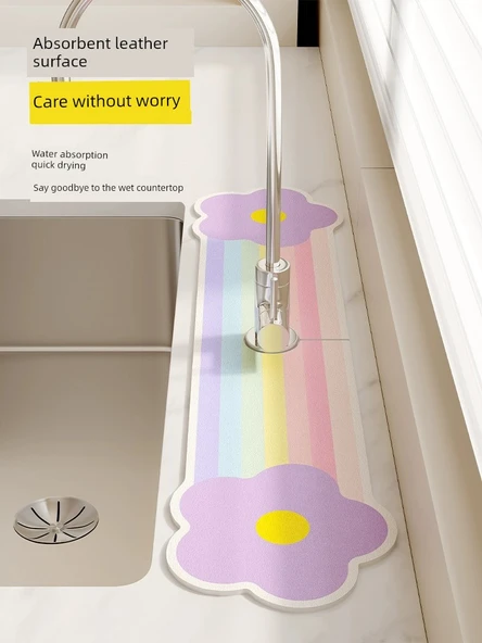 Dar Kenarlı Banyo Tezgah Matı - 8.5x60cm Makaron Deliksiz - 5