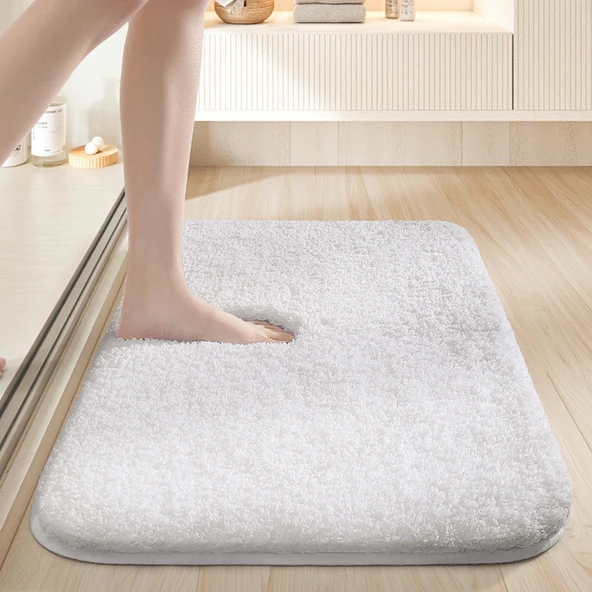 Kaymaz Hızlı Kuruyan Banyo Paspası - 60x90cm - Beyaz Çay
