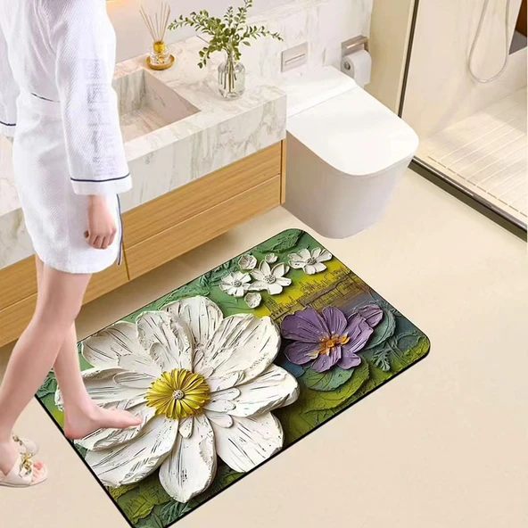 Pastoral Stil Diatomit Banyo Paspası 40x60cm Çiçek Manzara 6
