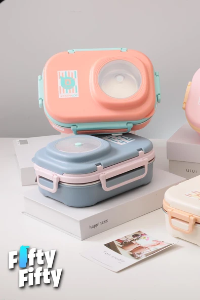 Uzspace 600 ML Çorba Kaseli-Çelik Kaşık Çatallı Paslanmaz Çelik Bento Lunch Box Yeni Nesil Sefer Tası-FFLBOX8021600 - 15