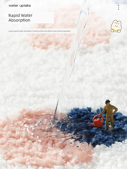 Çizgi Film Desenli Emici Banyo Paspası - 50x80cm - Pembe Beyaz Tavşan - 3