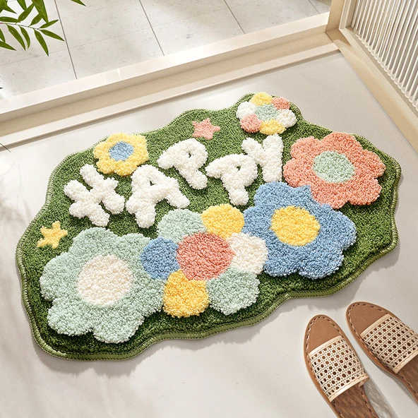 Kaymaz Banyo Paspası 45x70cm - Mutlu Çiçek Ormanı