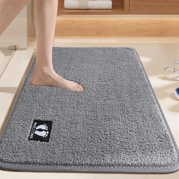 Hızlı Kuruyan Kaymaz Emici Banyo Paspası - 50x80cm Ayak İzi-Gri