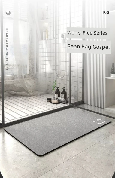Diyatomit Kaymaz Banyo Paspası 60x90 cm - Kediler Bej - 8