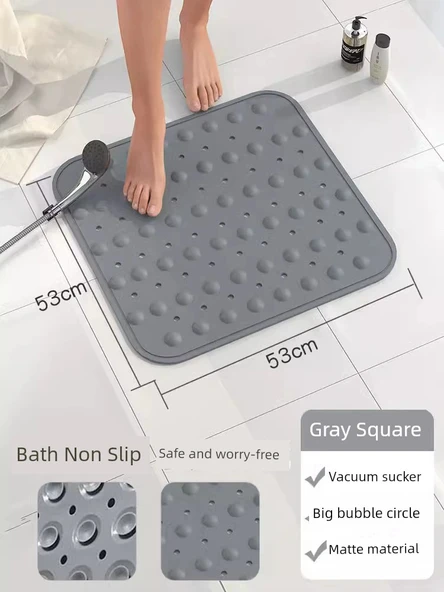 Kaymaz Banyo Paspası - Gri Kare 53x53 cm